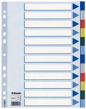 PRZEKŁADKI PP ESSELTE A4 INDEX 12 KOLORÓW