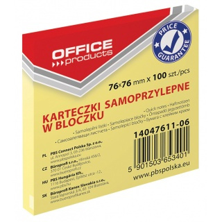 Karteczki Office Products 76x76mm żółte (100)