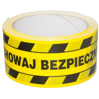 Taśma ostrzegawcza Office Products 50mm/50m "zachowaj bezpieczny odstęp" żółto-czarna