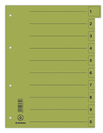 Przekładka DONAU, karton, A4, 235x300mm, 0-9, 1 karta z perforacją, żółta