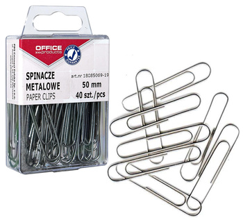 Spinacze metalowe OFFICE PRODUCTS, gładkie, 50mm, 40szt., srebrne