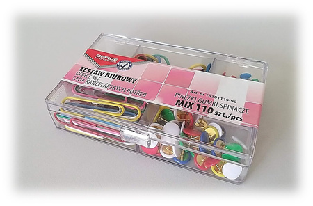 Zestaw biurowy (pinezki, gumki i spinacze) OFFICE PRODUCTS, mix 110szt.