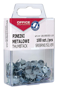 Pinezki metalowe OFFICE PRODUCTS, w pudełku, 100szt., srebrne