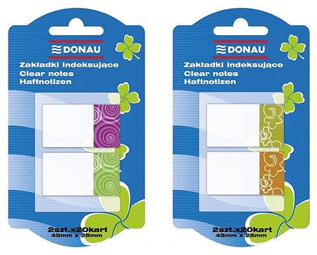 Zakładki indeksujące DONAU, PP, 25x45mm, 2x20 kart., mix kolorów