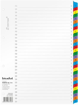 Przekładki kartonowe Biurfol A4 1-31 numeryczne