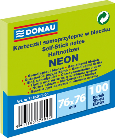 Karteczki Donau 76x76mm neon zielone (100)