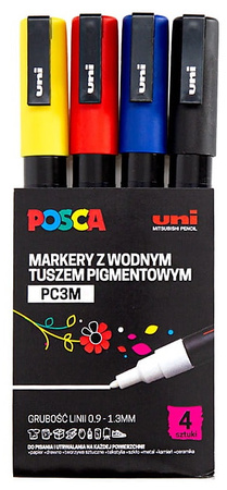 Markery z farbą plakatową Uni POSCA PC-3M 4 kolory