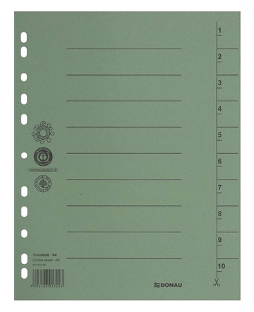 Przekładka DONAU, karton, A4, 235x300mm, 1-10, 1 karta, jasnobrązowa