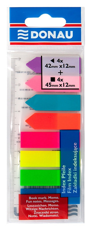 Zakładki indeksujące DONAU, PP, 12x45mm/12x42mm, stand./strzałka, 4x25/4x25 kart., mix kolorów