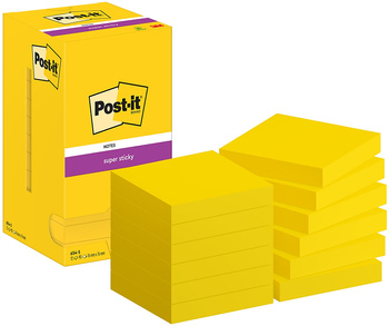 Karteczki Post-it Super Sticky 76x76mm (654-S) żółte (12x90)