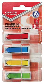 Zakładki indeksujące OFFICE PRODUCTS, PP, strzałka, 12x43mm, 4x24 kart., blister, mix kolorów