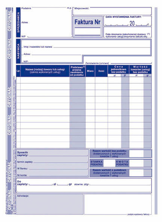 FAKTURA (1 STAWKA VAT) A5 (O+1K)
