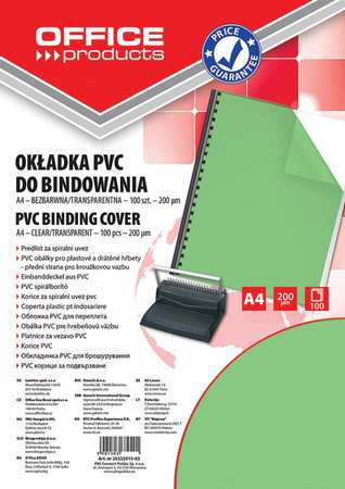 Okładki do bindownicy Office Products A4/200µm zielone (100)