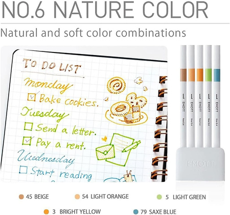 Cienkopisy Uni Emott No.6 0.4mm 5 kolorów