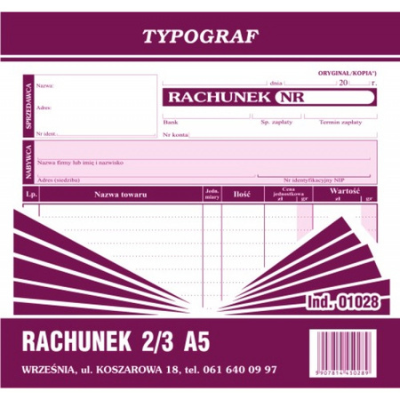 Rachunek 2/3 A5 TYPOGRAF