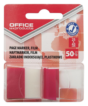 Zakładki indeksujące OFFICE PRODUCTS, PP, 25x43mm, 1x50 kart., blister, czerwone