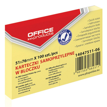 Karteczki Office Products 51x76mm żółte (100)