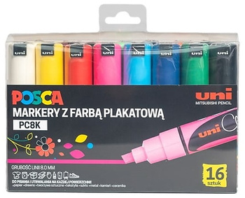 Markery z farbą plakatową Uni POSCA PC-8K 16 kolorów