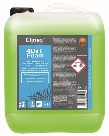 Preparat CLINEX 4Dirt Foam 5L, do usuwania tłustych zabrzudzeń