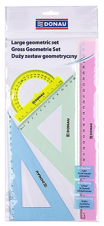 Zestaw geometryczny DONAU, duży, z linijką 30cm, zawieszka, mix kolorów