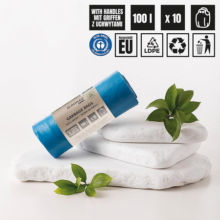 Worki na śmieci DONAU ECO, z uchwytami Knoties, 100l, 10 szt., niebieskie 