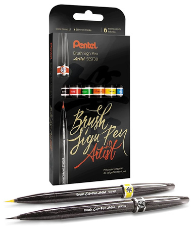 Pisaki pędzelkowe Pentel Brush Sign Pen Artist SESF30C 6 kolorów