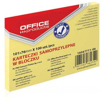 Karteczki Office Products 76x101mm żółte (100)