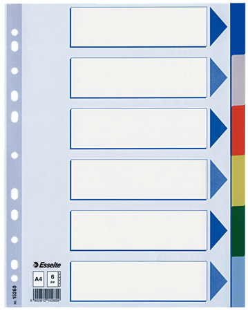 PRZEKŁADKI PP ESSELTE A4 INDEX 6 KOLORÓW