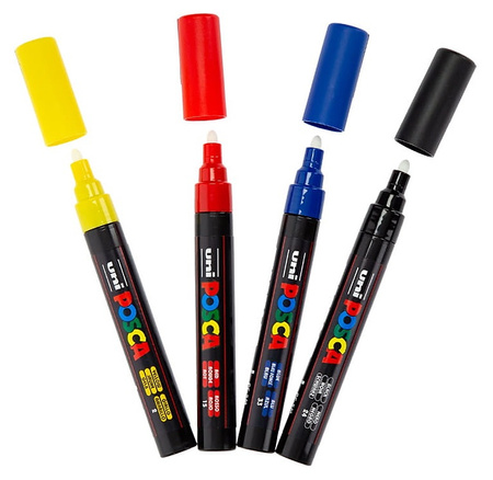 Markery z farbą plakatową Uni POSCA PC-5M 4 kolory