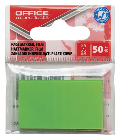 Zakładki indeksujące OFFICE PRODUCTS, PP, 25x43mm, 1x50 kart., zawieszka, różowe