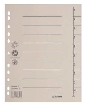 Przekładka DONAU, karton, A4, 235x300mm, 1-10, 1 karta, szara