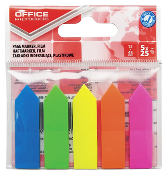 Zakładki indeksujące OFFICE PRODUCTS,12x45mm, 5x25 kart., mix kolorów