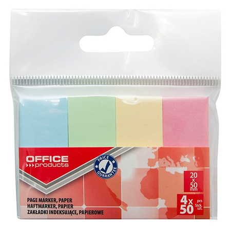 Zakładki indeksujące OFFICE PRODUCTS, papier, 20x50mm, 4x50kart., zawieszka