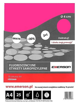 Etykiety Emerson A4 śr.40mm różowe (25)