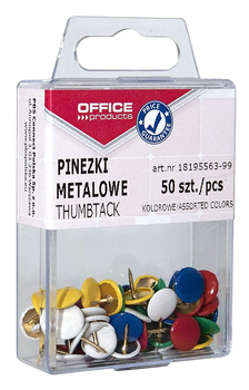 Pinezki kolorowe OFFICE PRODUCTS, w pudełku, 50szt., mix kolorów
