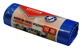 Worki na śmieci wiązane OFFICE PRODUCTS, premium (LDHD) 35L, 20szt., niebieskie