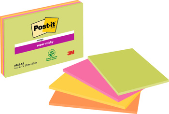 KARTECZKI POST-IT SUPER STICKY 152x203mm 4 KOLORY (4x45)