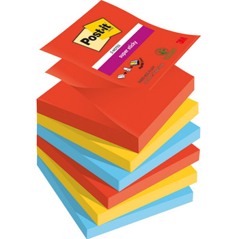 Karteczki Post-it Super Sticky Z-Notes 76x76mm mix kolorów (6x90)