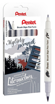 Pisaki pędzelkowe Pentel Brush Sign Pen Twin SESW30C MGLISTY PORANEK 6 kolorów