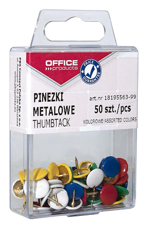 Pinezki kolorowe OFFICE PRODUCTS, w pudełku, 50szt., mix kolorów