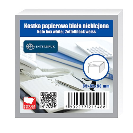 KOSTKA PAPIEROWA 85x85x50mm NIEKLEJONA BIAŁA