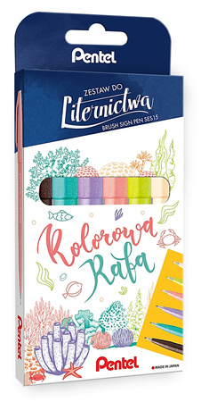 Pisaki pędzelkowe Pentel Brush Sign Pen SES15C 6 kolorów
