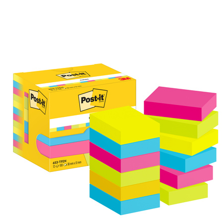 Karteczki Post-it 38x51mm (653-TFEN) mix kolorów (12x100)