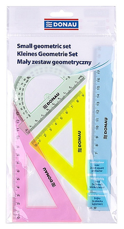 Zestaw geometryczny DONAU, mały, z linijką 20cm, zawieszka, mix kolorów