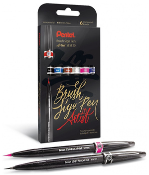 Pisaki pędzelkowe Pentel Brush Sign Pen Artist SESF30C 6 kolorów