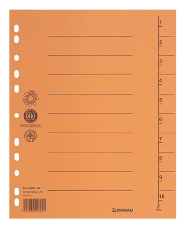 Przekładka DONAU, karton, A4, 235x300mm, 1-10, 1 karta, zielona