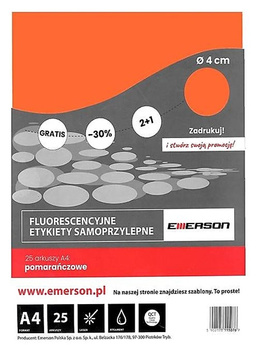 Etykiety Emerson A4 śr.40mm pomarańczowe (25)
