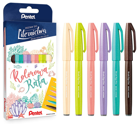 Pisaki pędzelkowe Pentel Brush Sign Pen SES15C 6 kolorów