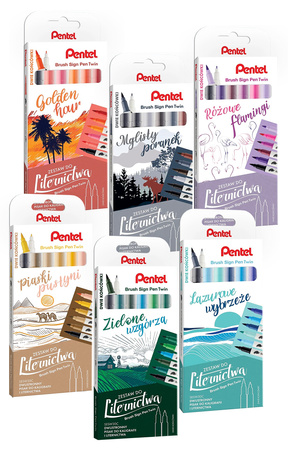 Pisaki pędzelkowe Pentel Brush Sign Pen Twin SESW30C RÓŻOWE FLAMINGI 6 kol.