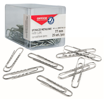 Spinacze metalowe OFFICE PRODUCTS, 77mm, w pudełku, 25szt., srebrne